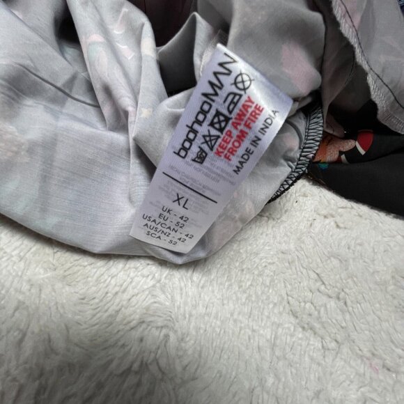 BoohooMan Womens Full Zip Jacket XL Star Floral Print Black Christmas Holiday - Picture 4 of 9